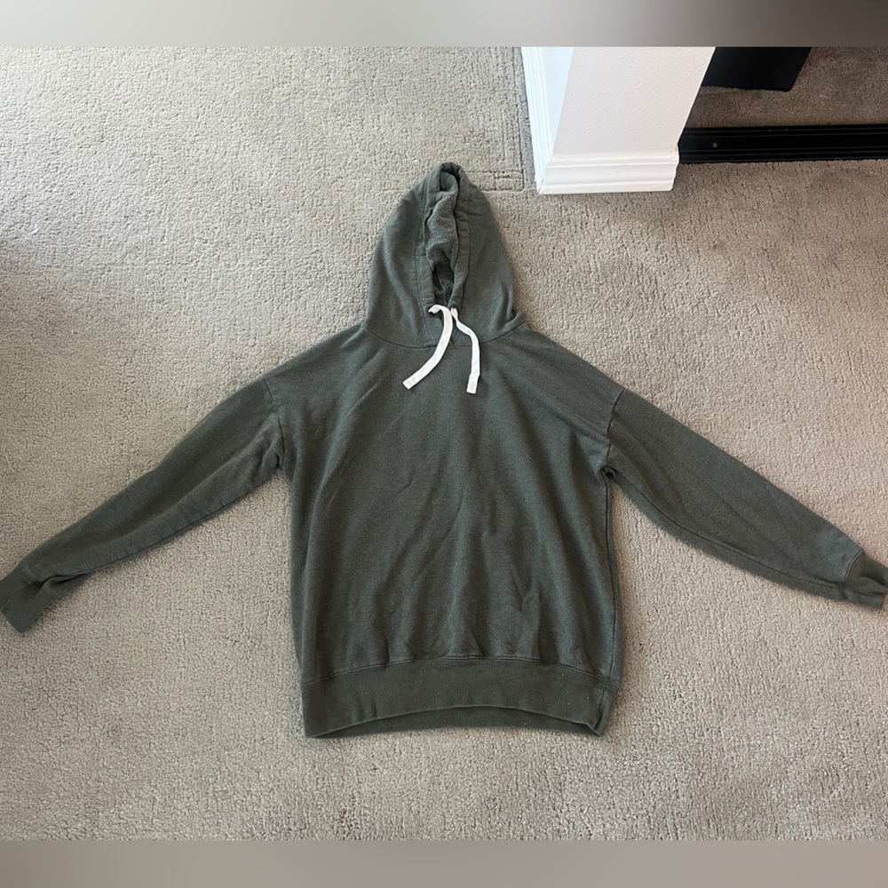 Green Hoodie with White Drawstrings